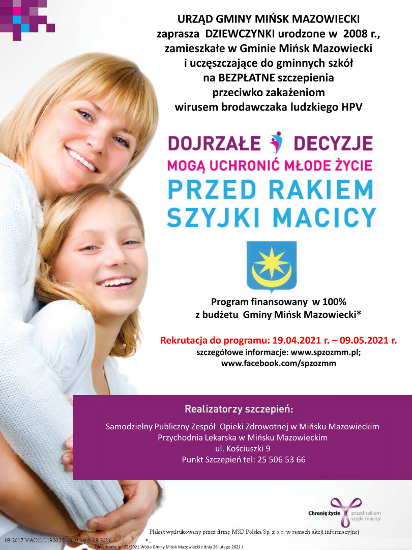 Program profilaktyki zakażeń wirusem brodawczaka ludzkiego (HPV)  w Gminie Mińsk Mazowiecki na lata 2021-2023